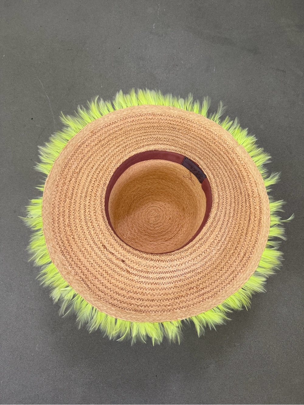 Lola Hats Straw Fedora Hat with Neon Yellow Feather Trim - Picture 3 of 4